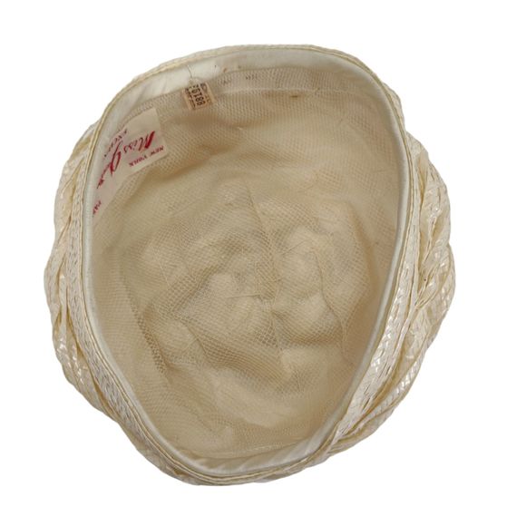 Vintage Miss Gewnn Jr Ivory Braided Raffia Straw Pillbox 50s 60s Union Made - Picture 7 of 11